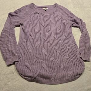Sonoma Cabled Crewneck Thick Long Sleeve Knit Pullover Sweater Heather Purple